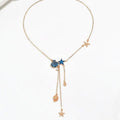 Simple starfish and shell pendant necklace for women, mixed gem inlay, alloy, ABS pearl, dripping oil, O-ring chain