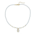 White electroplated shell necklace with mother pearl conch pendant on regular chain