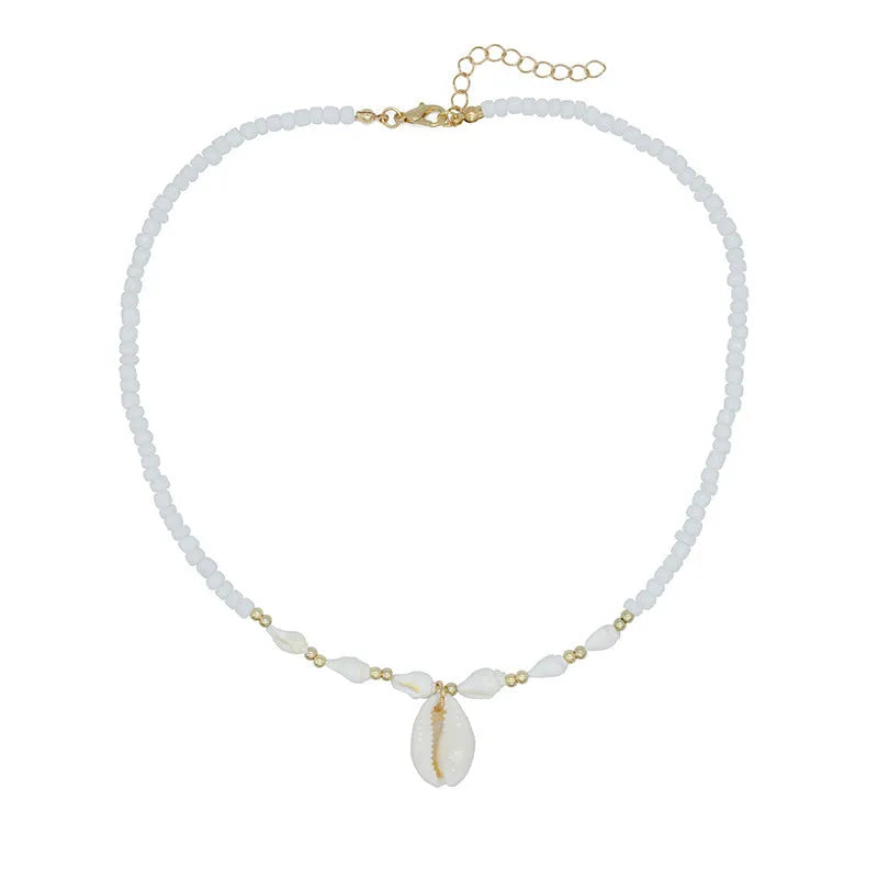 White electroplated shell necklace with mother pearl conch pendant on regular chain