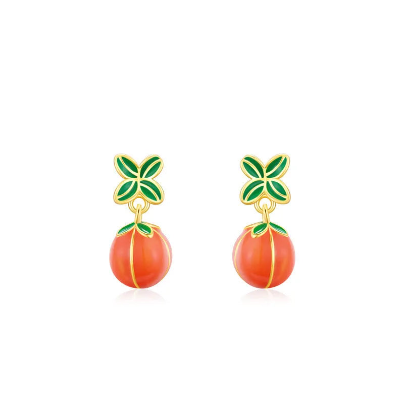 S925 sterling silver lucky persimmon stud earrings in ED3325 colour