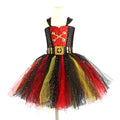 Girls pirate Halloween costume with sequin gauze skirt, mesh panels and lace details