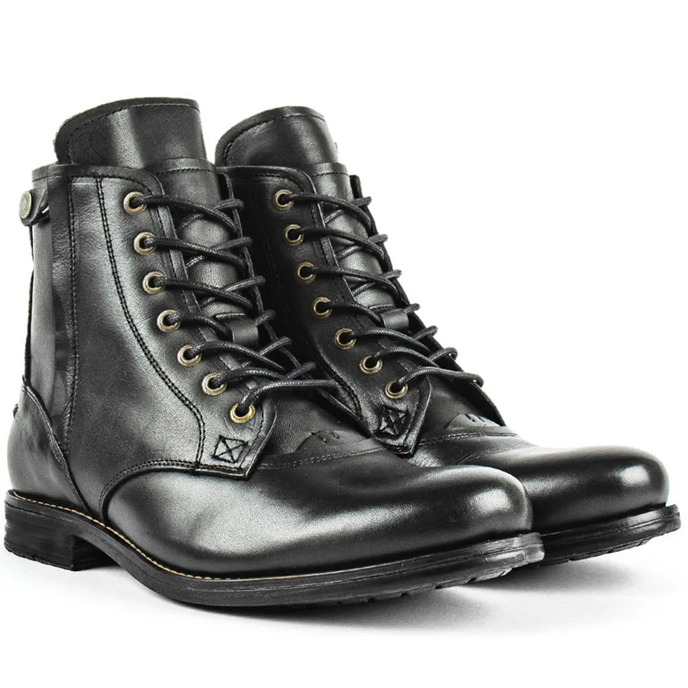 Men's black leather ankle boots with side zipper and low heel