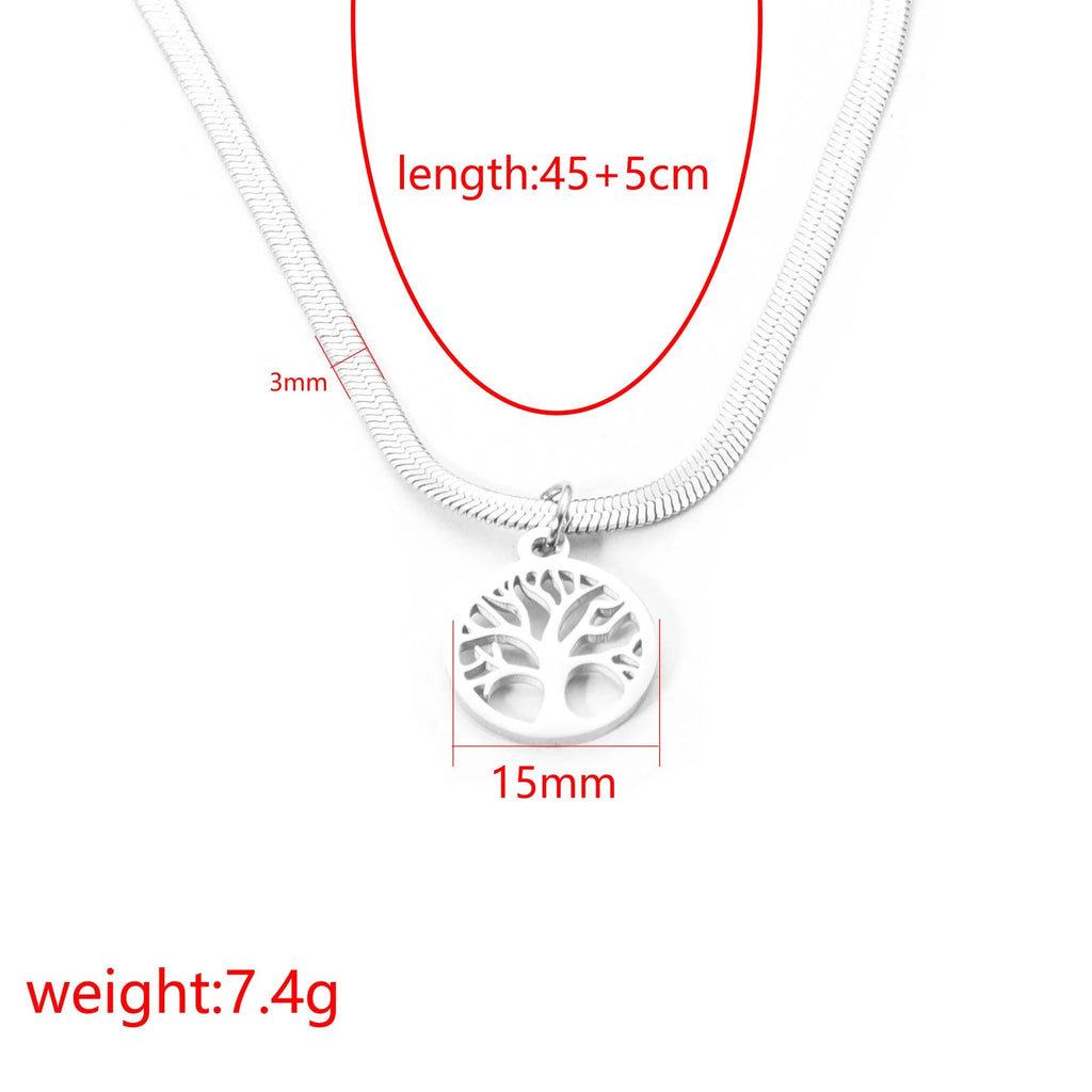 Stainless steel U-shaped lucky tree necklace with adjustable collar bone chain in gold or steel colour