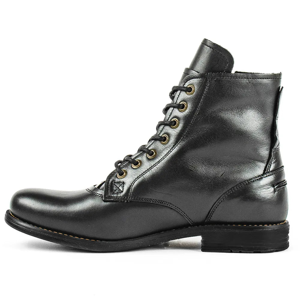 Men's black leather ankle boots with side zipper and low heel