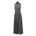 Grey women's slim-fit cotton dress with backless design and half turtleneck neckline