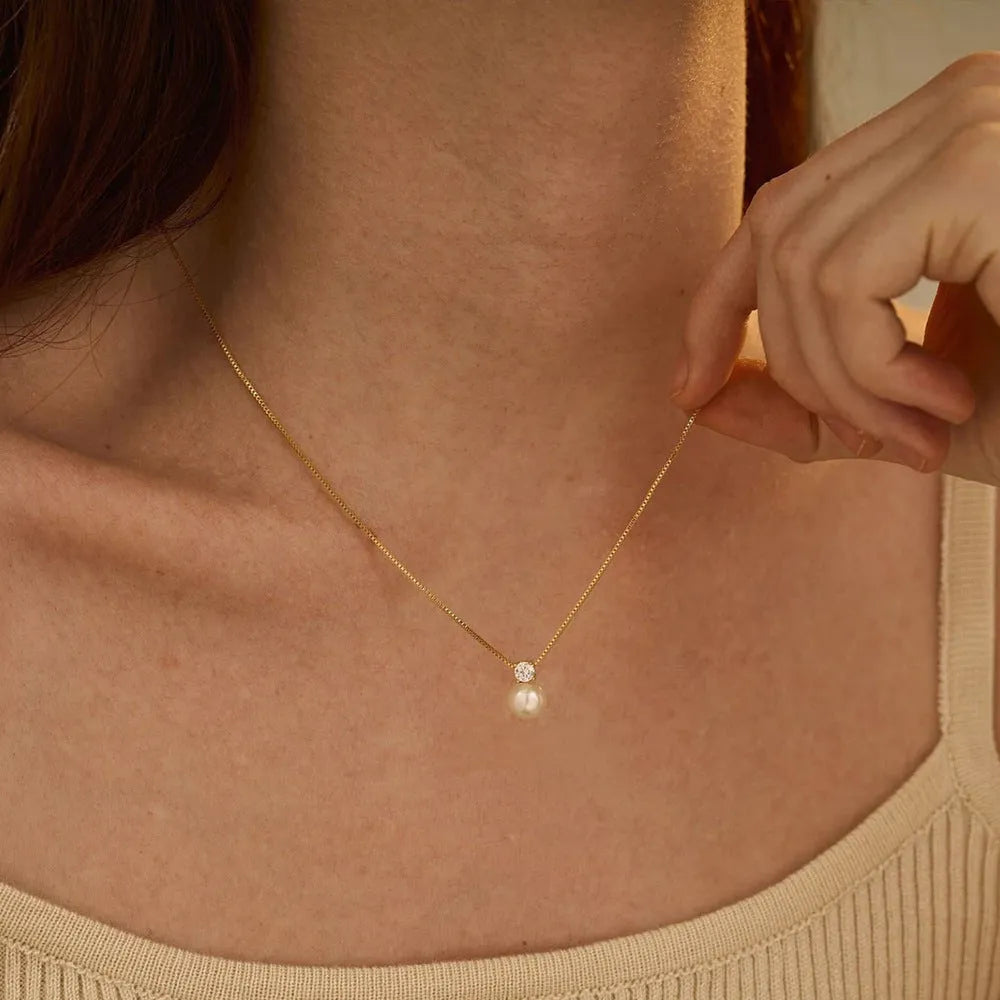 St Delan women's pearl zircon necklace in stainless steel with new Chinese style design