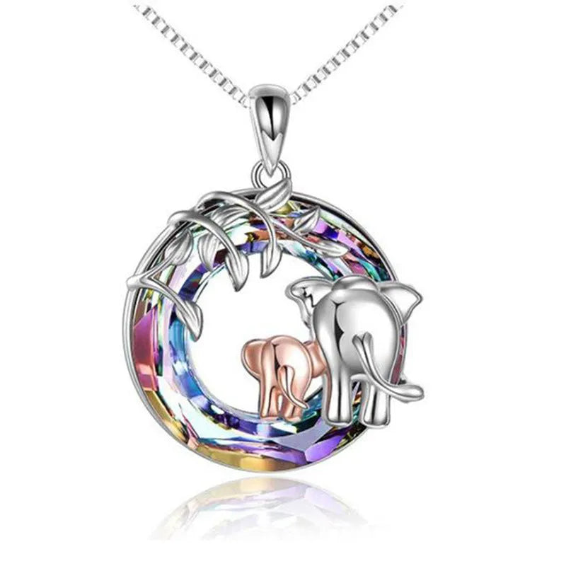 Women's animal-shaped necklace with diamond and Saturn charm on adjustable chain in platinum colour