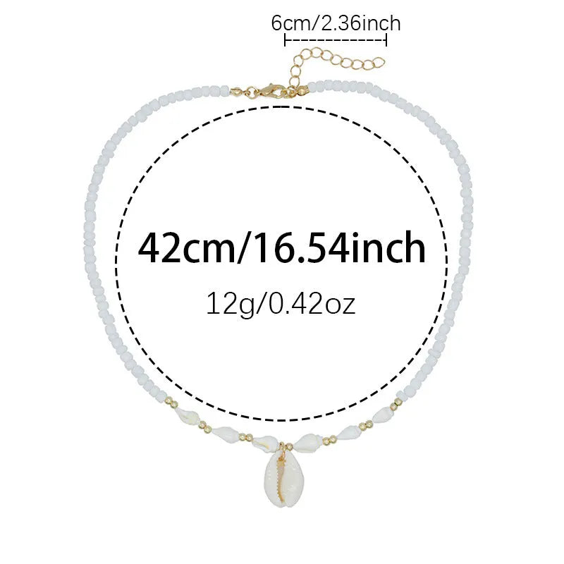 White electroplated shell necklace with mother pearl conch pendant on regular chain