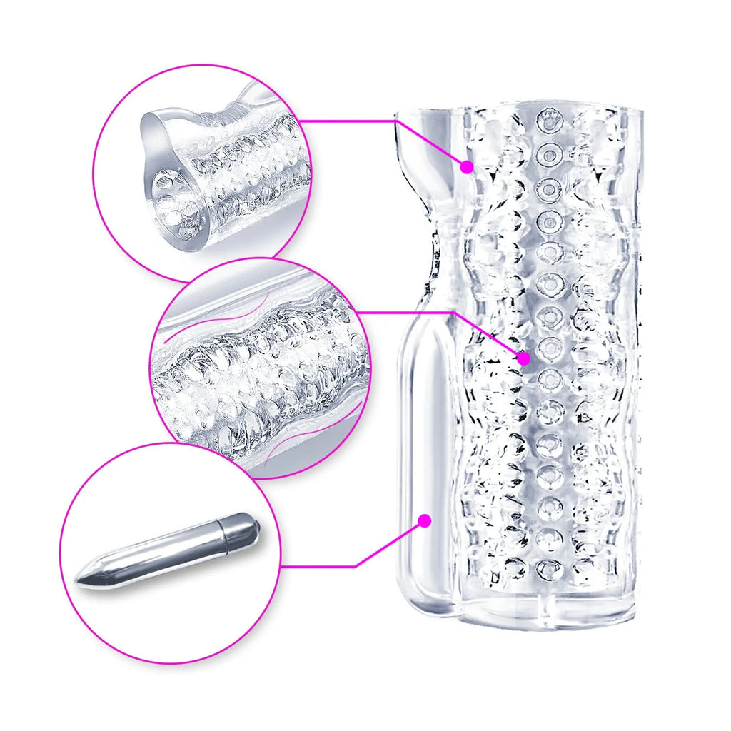 Transparent TPE airplane bottle male penis exerciser with seven stage options