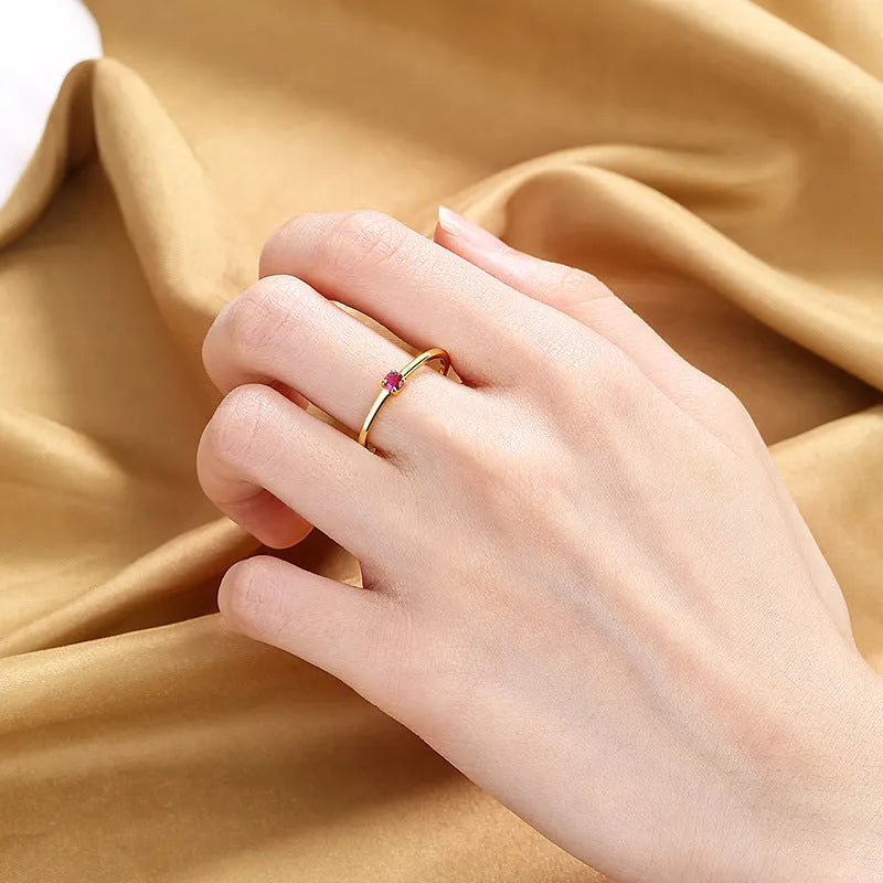 Geometric copper ring with single diamond in white red green blue colours for women sizes 6-9