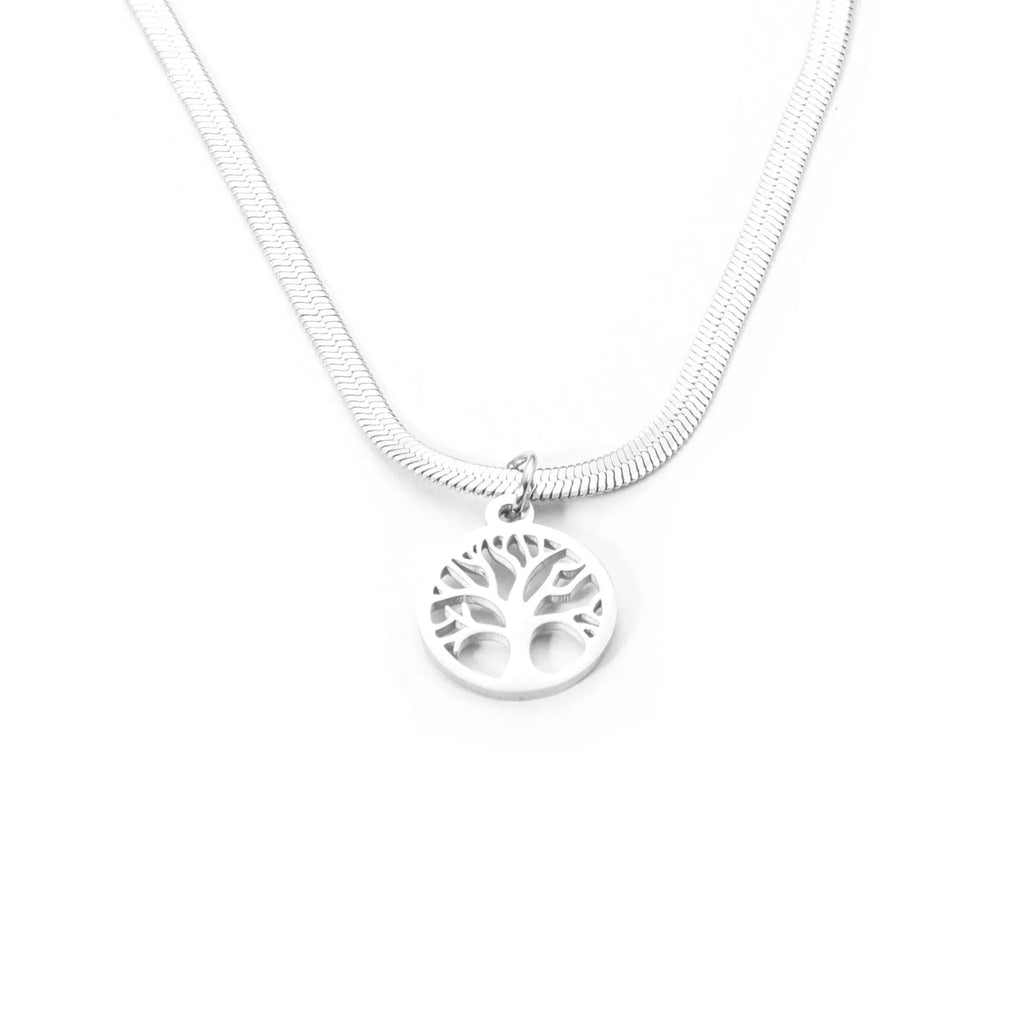 Stainless steel U-shaped lucky tree necklace with adjustable collar bone chain in gold or steel colour