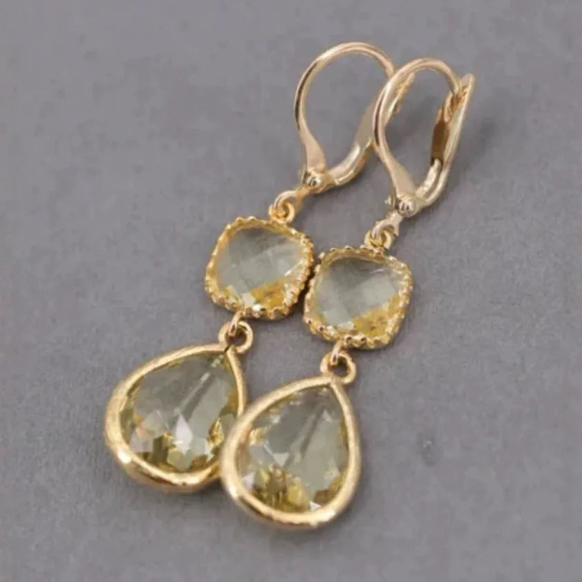 Gold geometric water droplet design long fringe earrings with retro exaggerated style