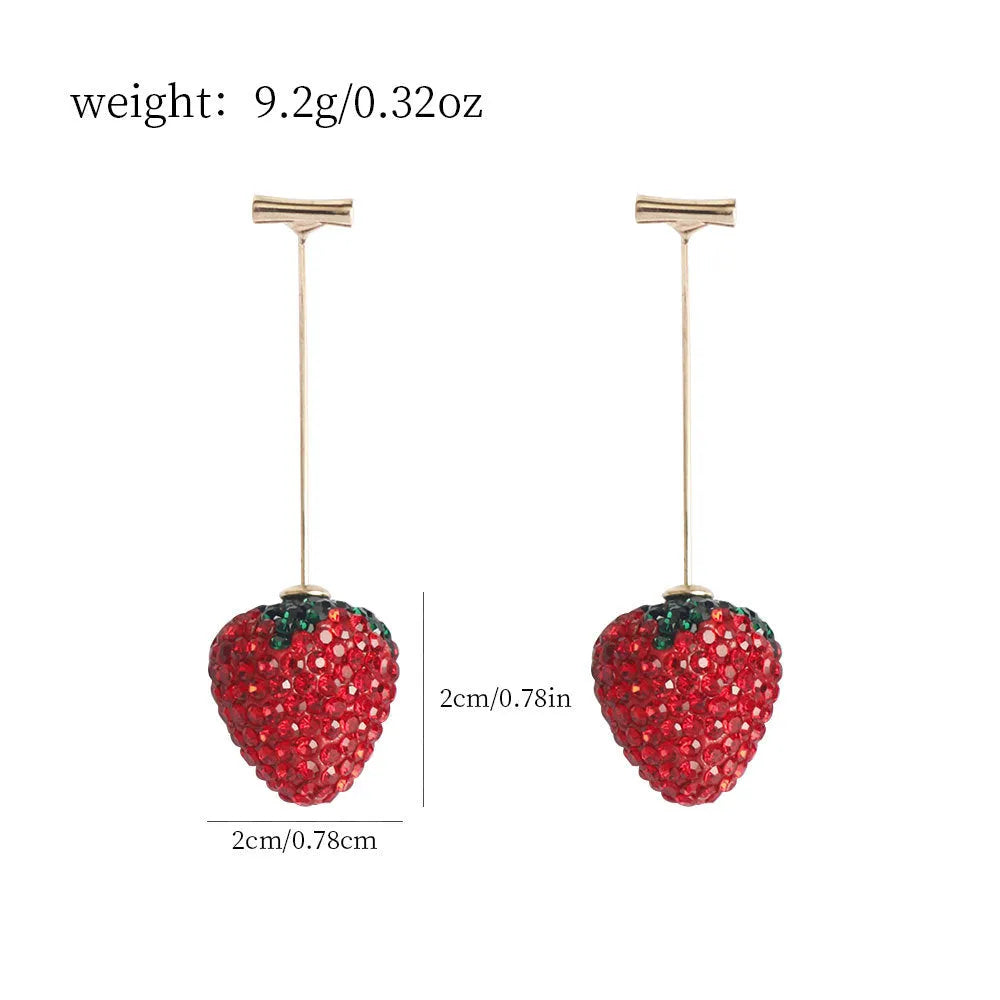 Red zinc alloy strawberry earrings with geometric shape and spot drill texture.