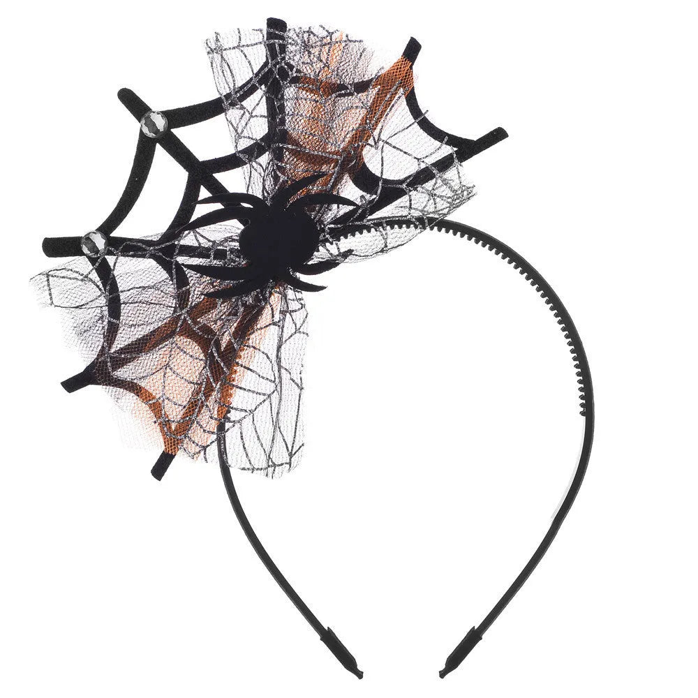 Lace spider web hair-hoop headband in dark style with pumpkin skull design for Halloween ghost festival