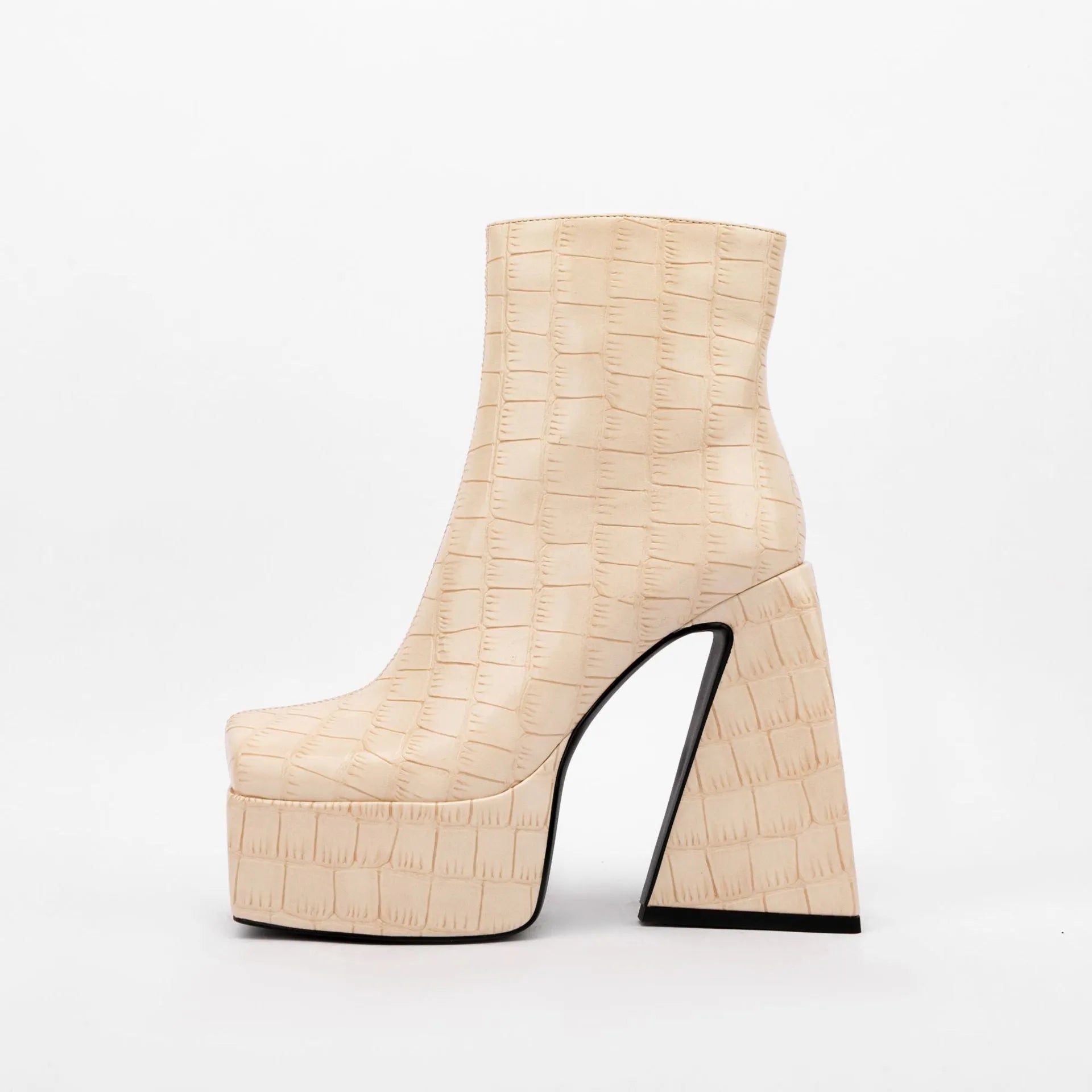 Women's solid colour ankle boot with a high heel above 8cm, shown in an artificial PU material.