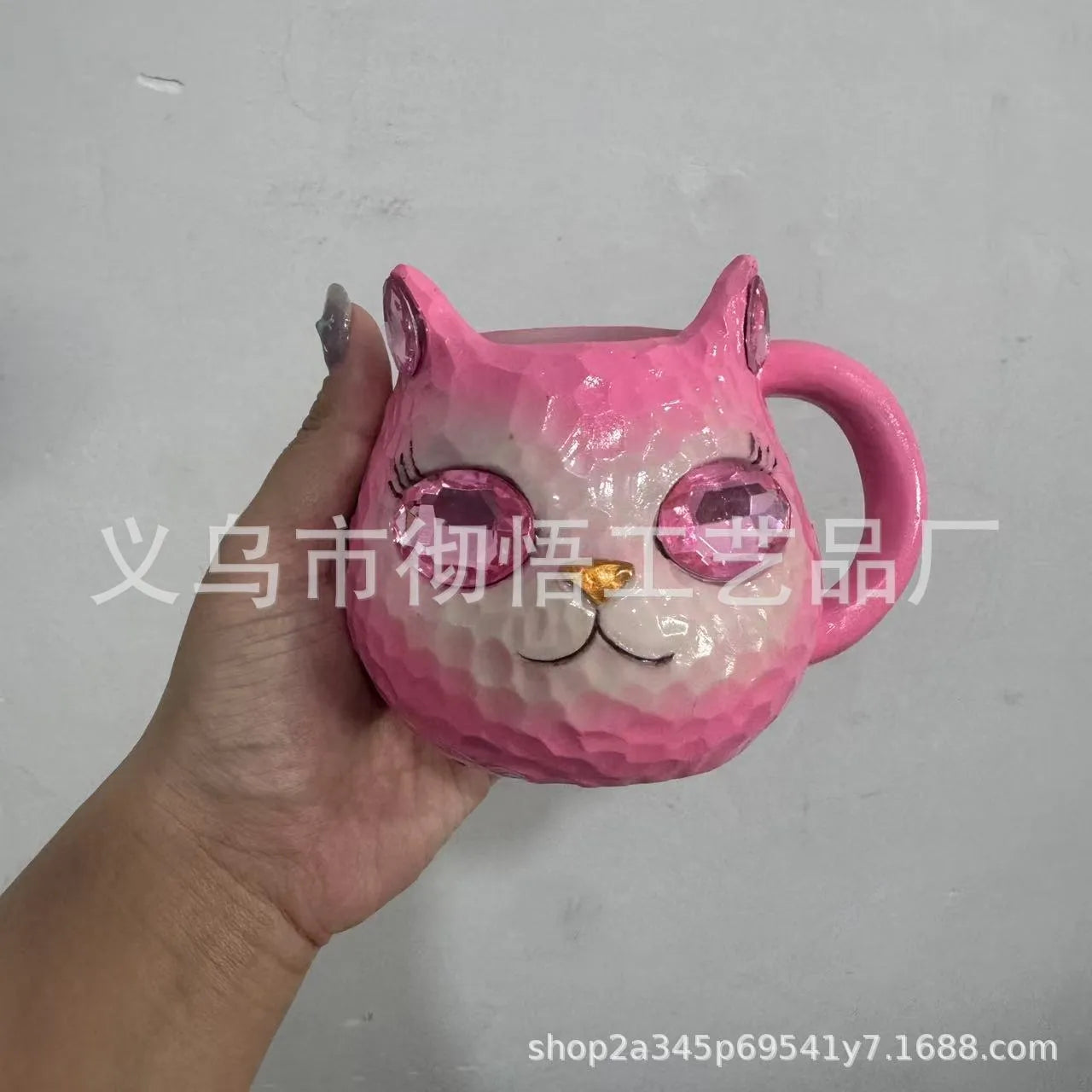 Crystal Earth cat cup resin craft gift in purple, green, blue, and pink colour options.