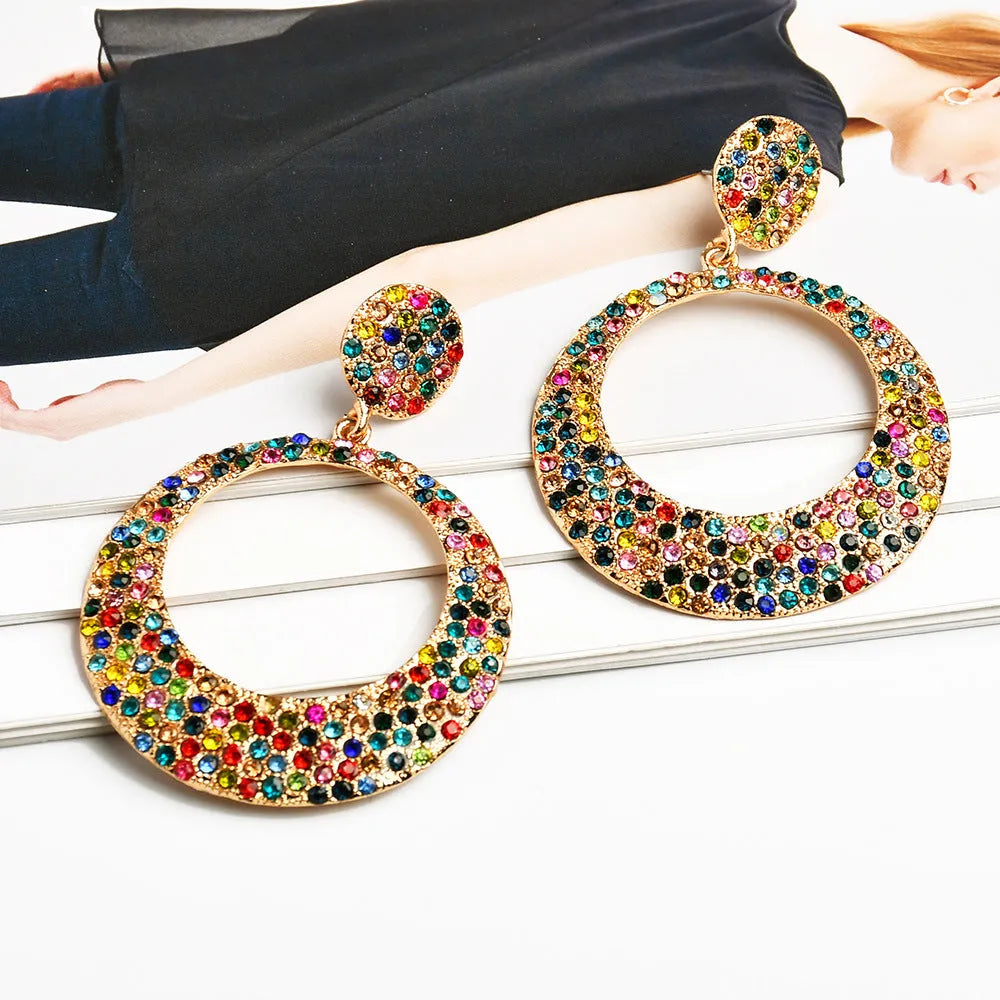 Women's colourful metal earrings with cartoon-style diamond pendants for European fashion