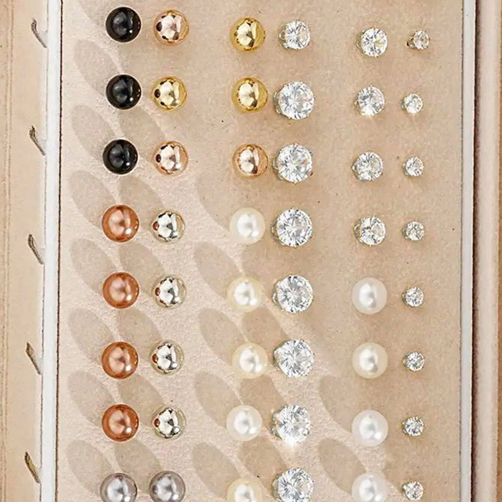 108 geometric alloy pearl earrings with electroplated gold and yellow finishes, round elements, no box