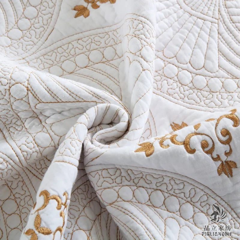 Pure cotton embroidery clip bed cover set with European-style design on 1.8 metre bed