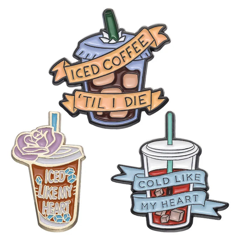 Creative Drinks Series cartoon coffee shape alloy brooch with geometric design, two colour options