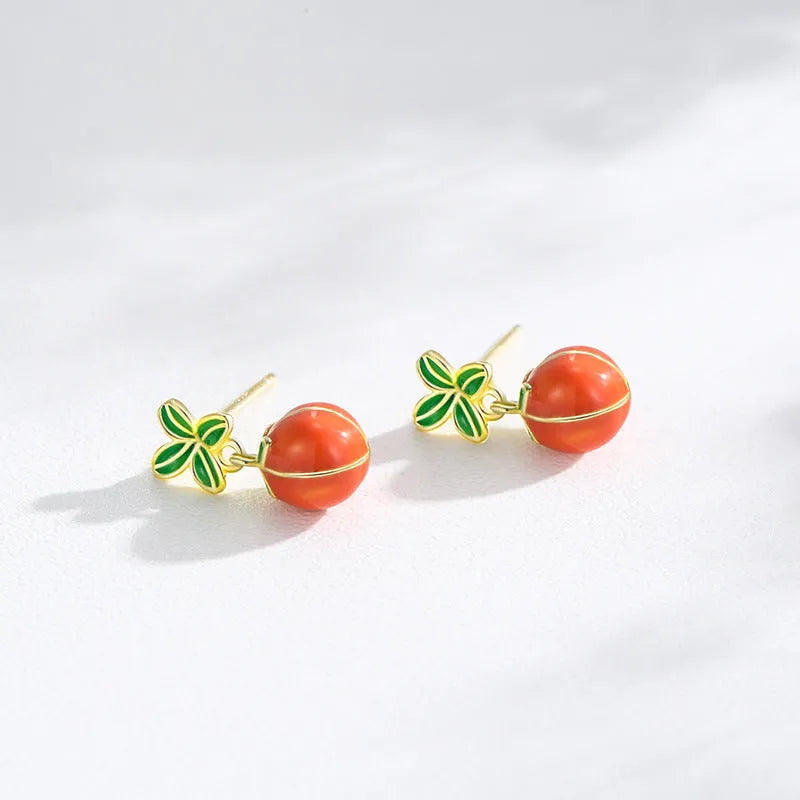 S925 sterling silver lucky persimmon stud earrings in ED3325 colour
