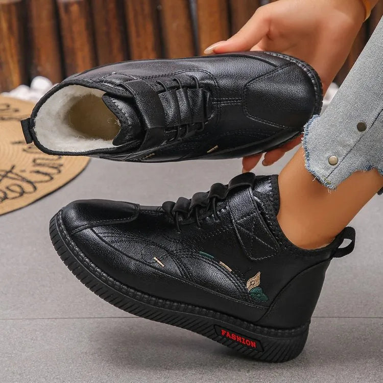 Women's black velvet shoes with hollow-out design and non-slip rubber soles