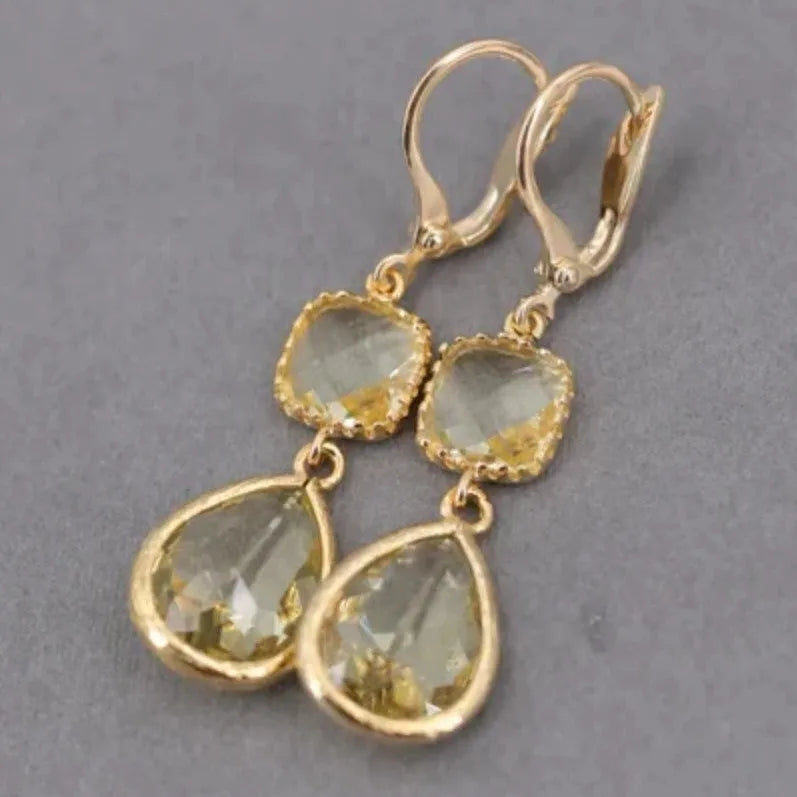 Gold geometric water droplet design long fringe earrings with retro exaggerated style