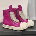 Genuine leather high-top sneakers with side zipper in black, shown on a white background.