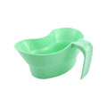 Green plastic bedridden patient gargle cup for nursing care and oral hygiene.
