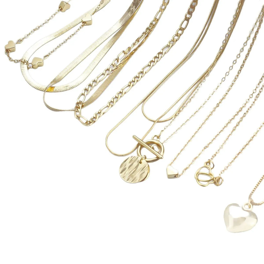 10-piece gold electroplated women's necklace set with snake bone chains and alloy pendants