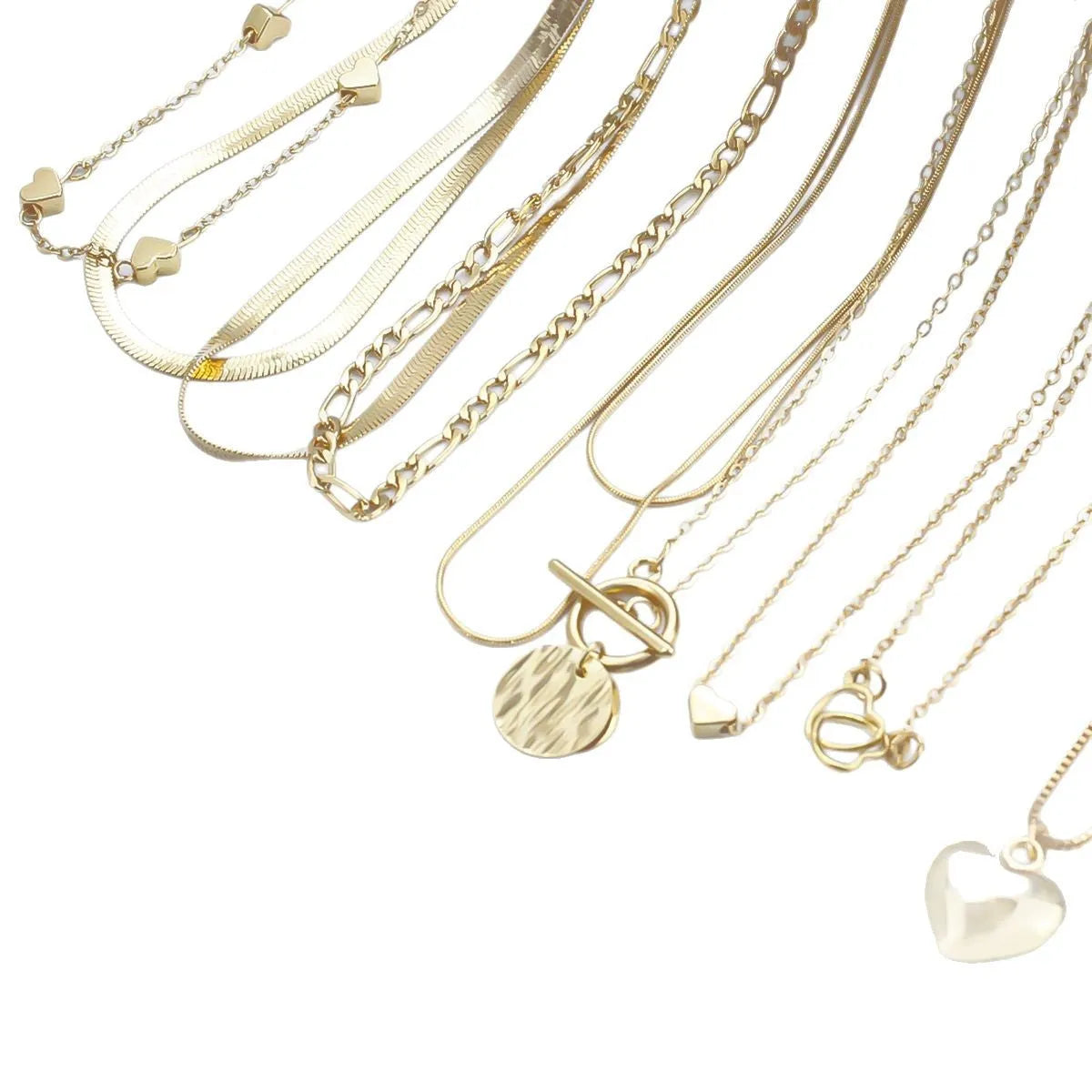10-piece gold electroplated women's necklace set with snake bone chains and alloy pendants