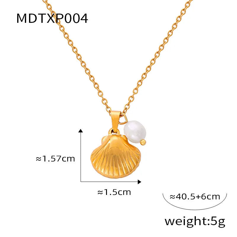 Titanium steel necklace with freshwater pearl bead pendant on O-shaped chain