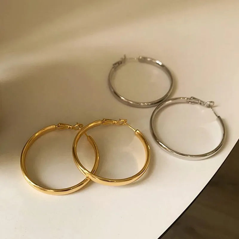 40mm metal circle earrings in gold and silver electroplated finish