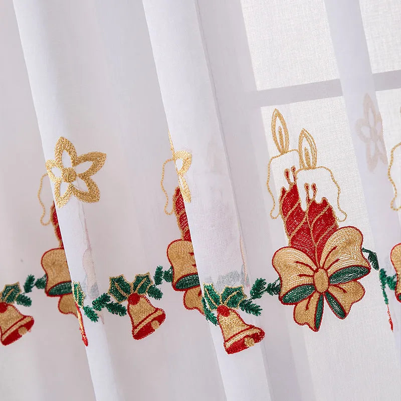 American Christmas curtain with white snowflake embroidery on red fabric
