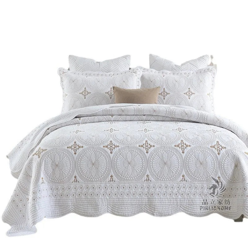 Pure cotton embroidery clip bed cover set with European-style design on 1.8 metre bed