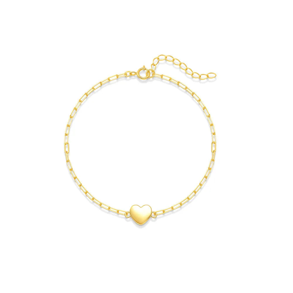S925 sterling silver bracelet with clip chain and geometric heart charm in gold colour