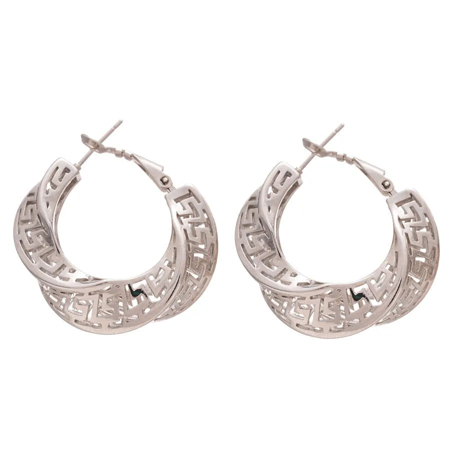Twisted round geometric hollow stud earrings for women in silver or gold electroplated finish