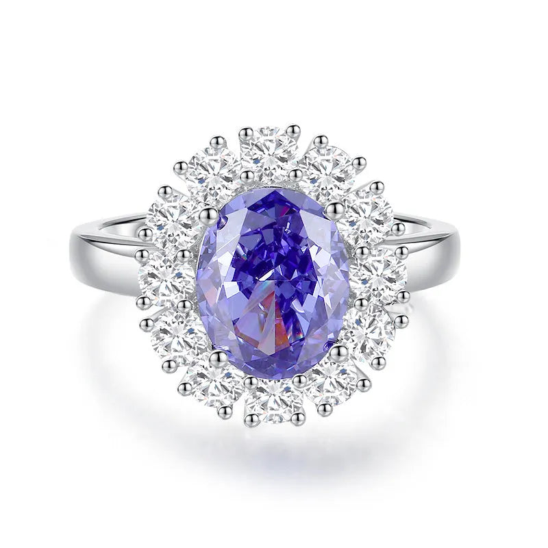 Heart-shaped high carbon zircon stone set in a sterling silver women's ring, shown in a Tan Sang colour.