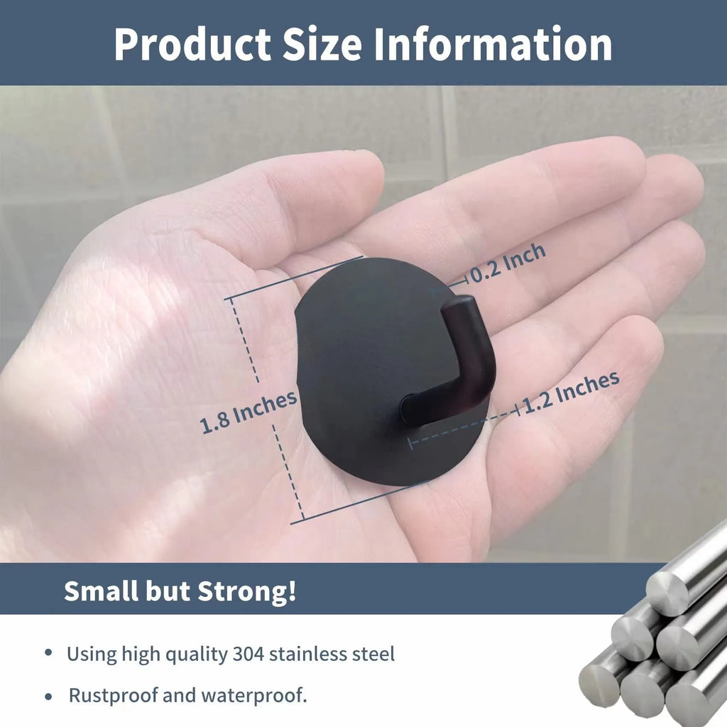 Black and polished stainless steel self-adhesive hooks for wall mounting