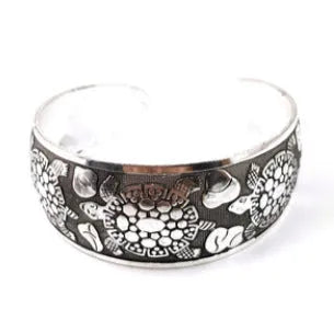 Ethnic carved open Miao silver style bracelet in alloy with Roman shape, elephant colour option