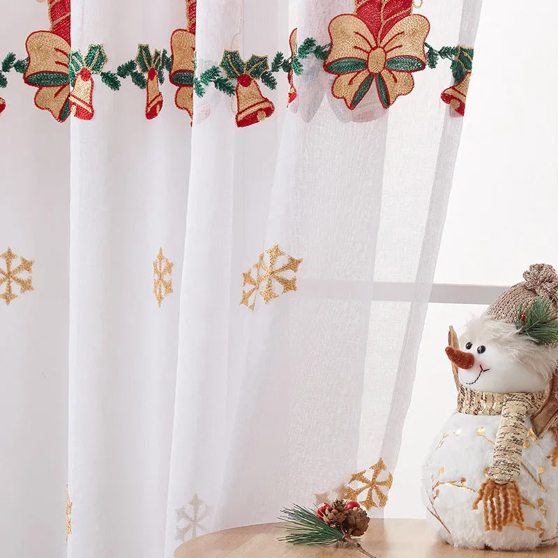 American Christmas curtain with white snowflake embroidery on red fabric