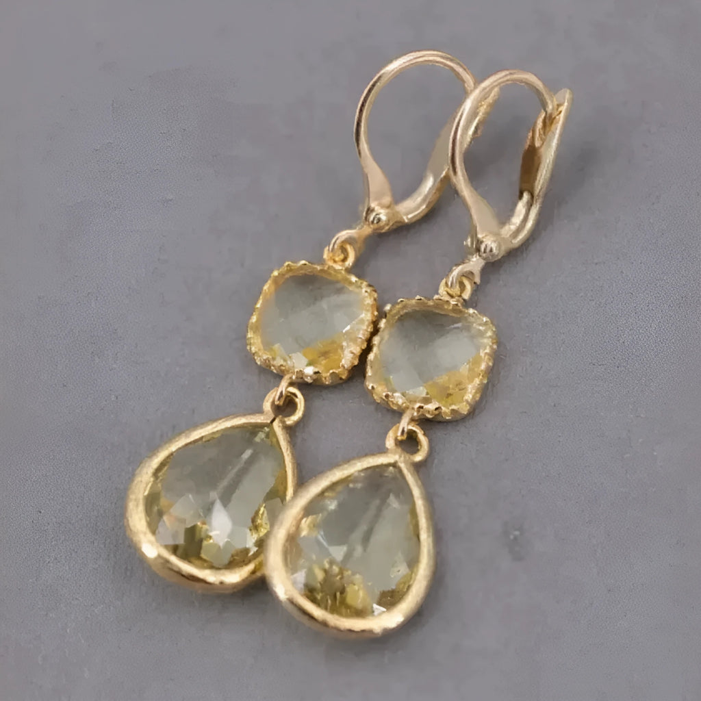 Gold geometric water droplet design long fringe earrings with retro exaggerated style