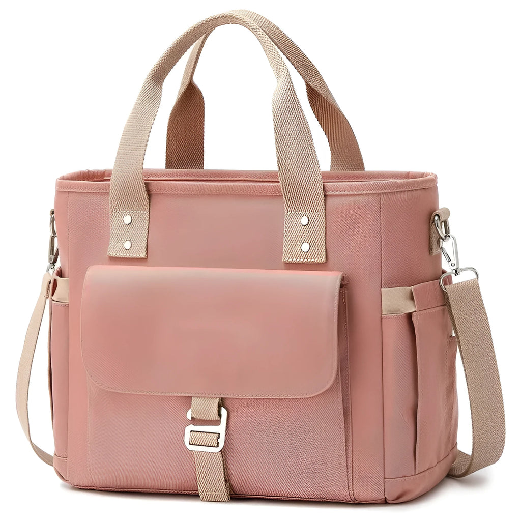 Portable cube-shaped picnic hiking bag with removable shoulder strap and side pocket in Oxford cloth