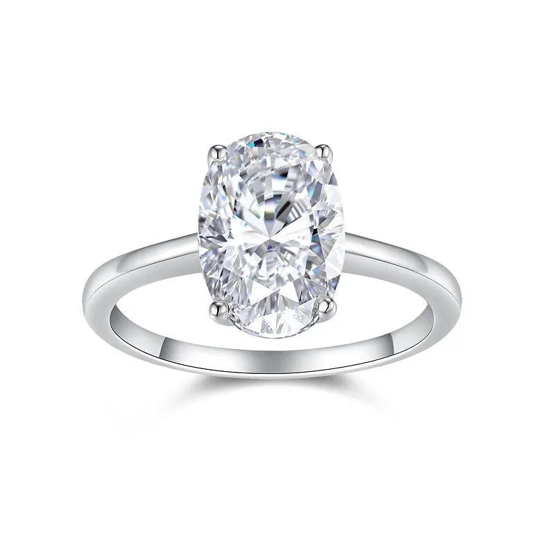 Twin 925 sterling silver non-fading women's ring with moissanite mosaic, geometric round shape, US size 7 on white background