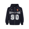 Women's loose American retro hooded cardigan jacket with letter embroidery in cotton blend fabric