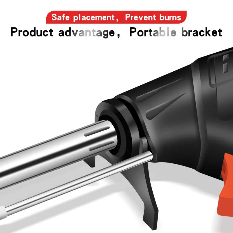 Black alloy soldering gun with light, part of a five piece set, shown with CN, EU, and US specification options.