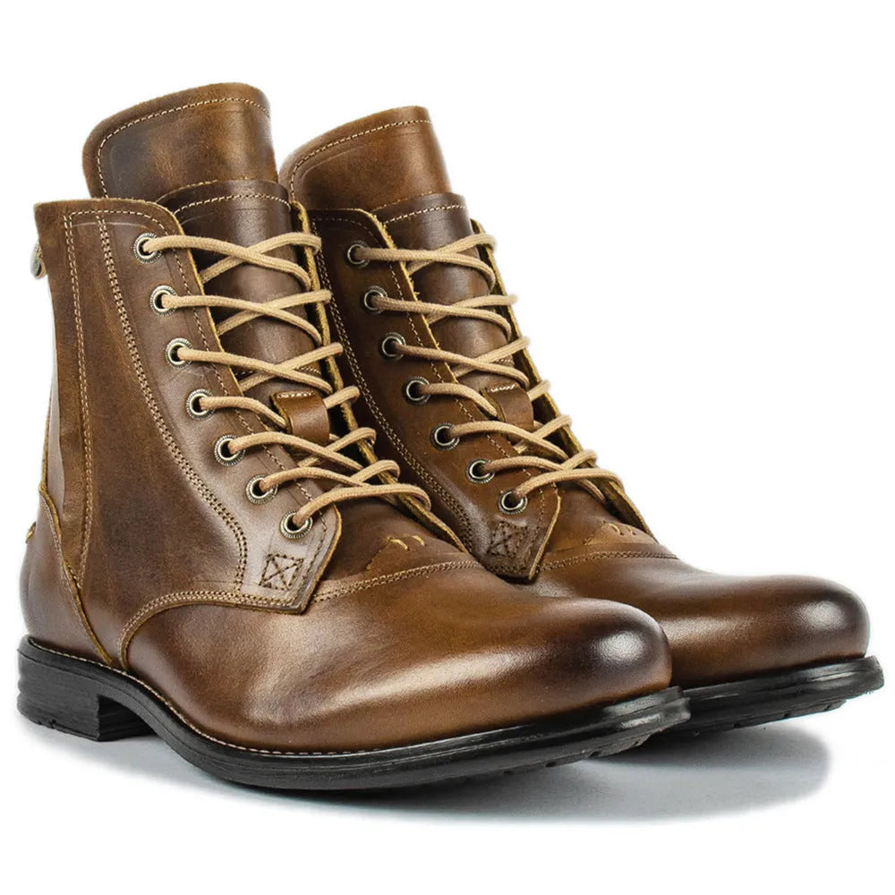 Men's black leather ankle boots with side zipper and low heel