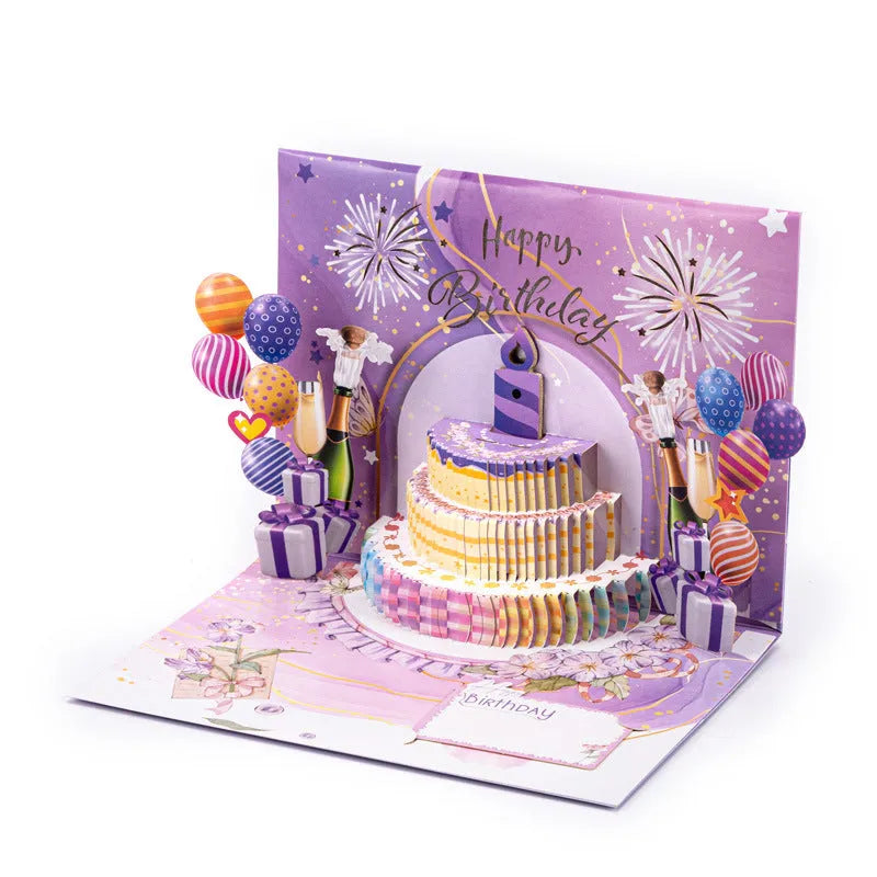 Chinese ink style 3D greeting card showing hand-folded cake design measuring 15 by 20 centimetres