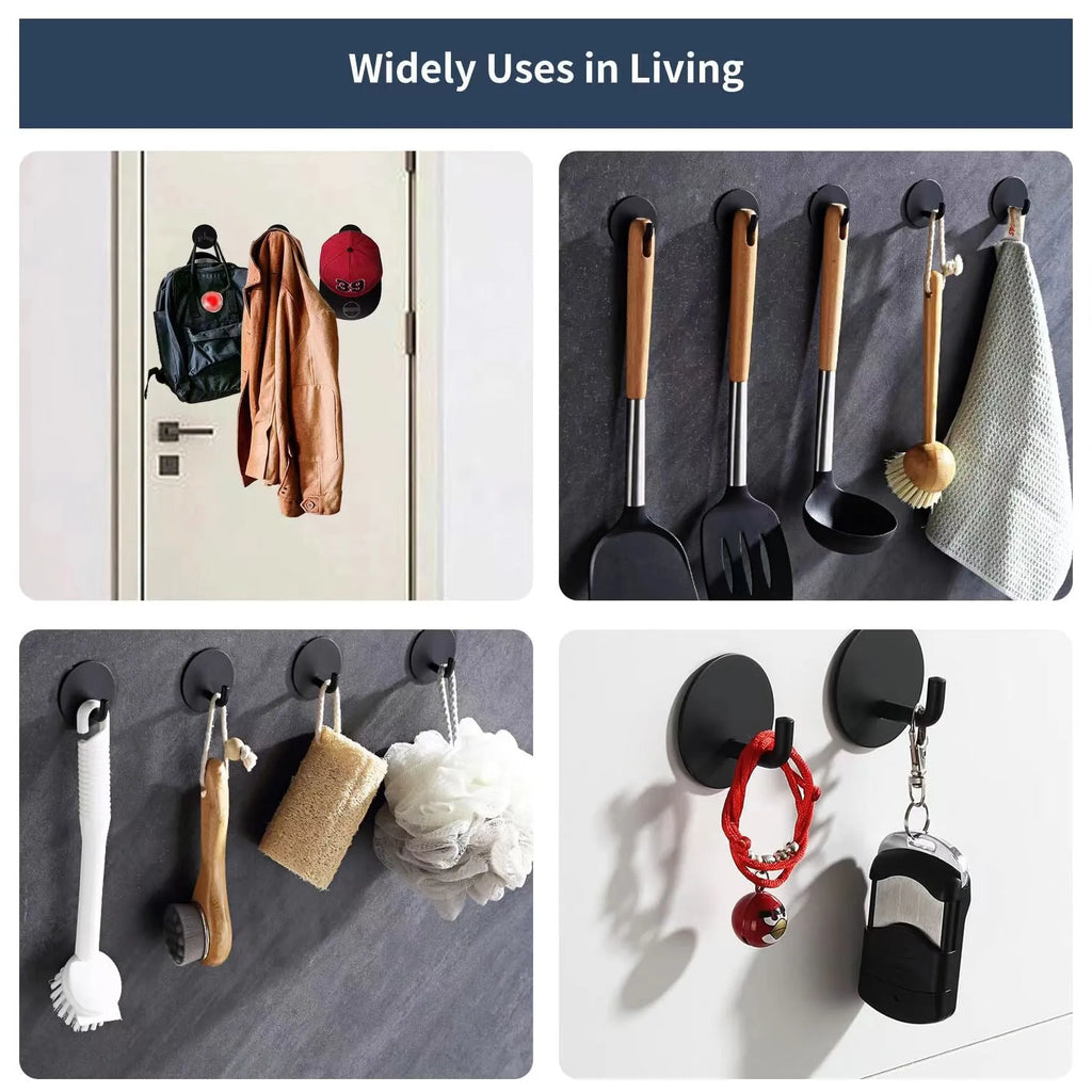 Black and polished stainless steel self-adhesive hooks for wall mounting