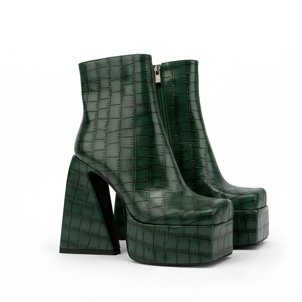 Women's solid colour ankle boot with a high heel above 8cm, shown in an artificial PU material.